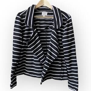 Caslon Striped Drape Front Open‎ Jacket Sz Large 12/14 Black White Knit Blazer